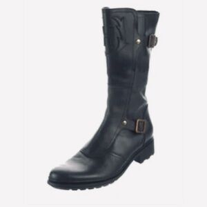 HUNTER - Black Leather Moto Boots w/ Logo. Size 6